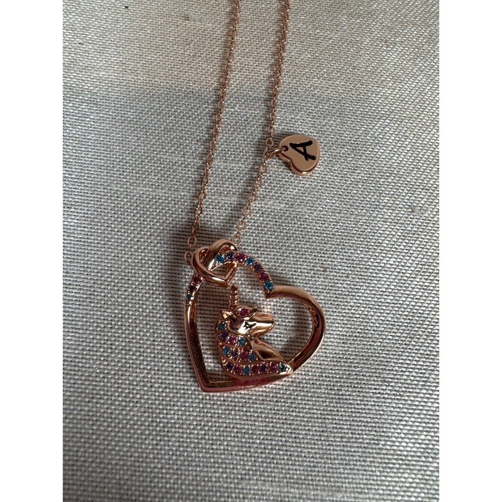 NEW Rose Gold Unicorn Heart Necklace Kids Girls Magical Life‎ Letter A Jewelry